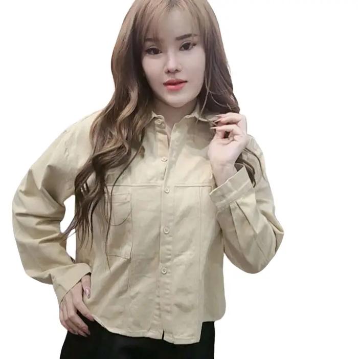 kemeja lengan panjang bahan levis atas wanita Atasan Cewek