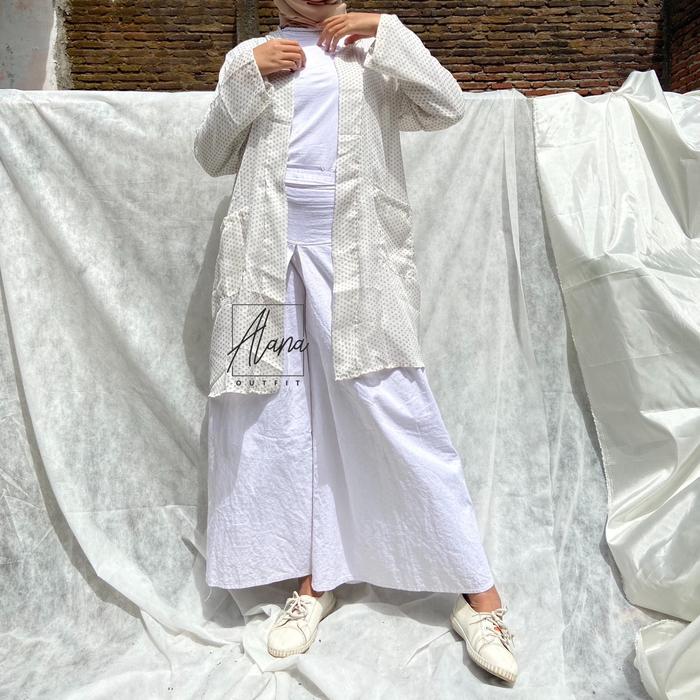 Long outer sifon bunga motif saku kimono outer hijab