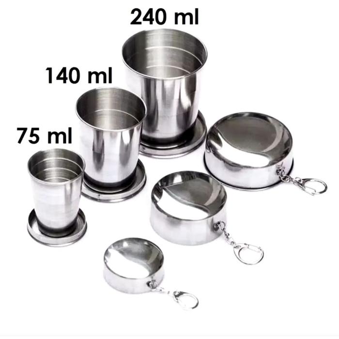 Gelas Lipat Stainless Gunung Outdoor Gantungan