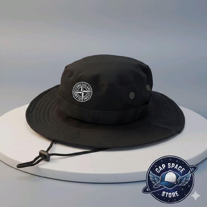 Topi Rimba gunung outdoor hiking camping hat tali premium original pria wanita logo ISLAND STONE