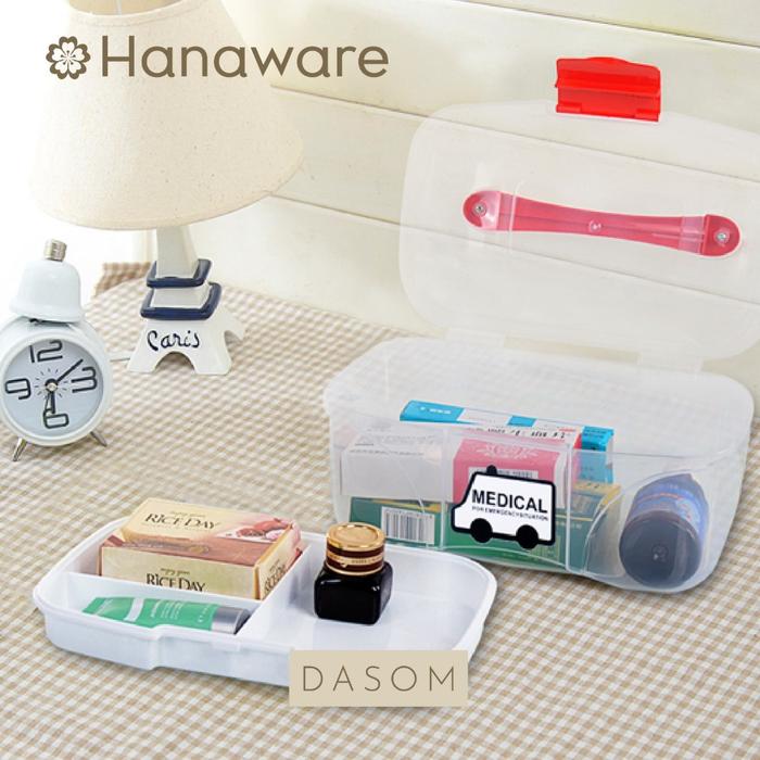 HANAWARE Dasom - Kotak Obat & Suplemen Aesthetic - Sekat banyak, Pegangan kuat