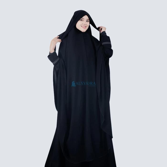 Alsyahra Exclusive Set Long Khiban Khimar Bandana Syari Like Mukena Haramain Cadar Jetblack