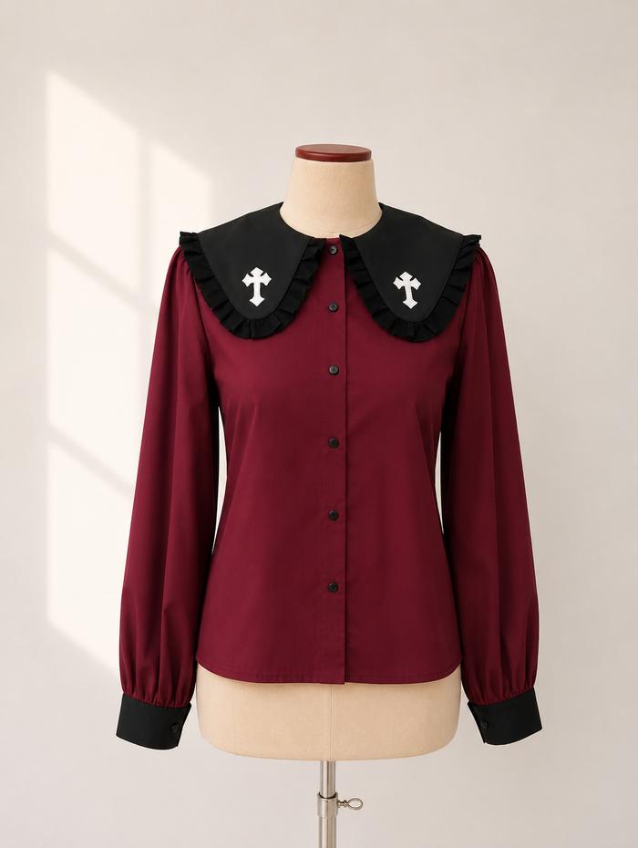 Blouse Vampire Goth Lolita Maroon Wanita Jepang