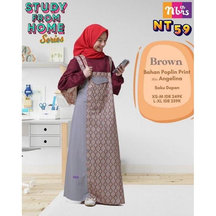 Baru Gamis Overal Muslim Nibras Teen NT 59 Bahan Poplin Print mix Angelina Premium