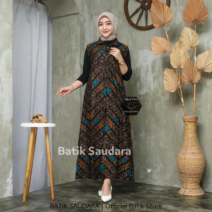 Couple Batik Outer Cardigan Zipper Depan Kain Katun batik Saudara Motif Songket Hijau Baju Panjang W