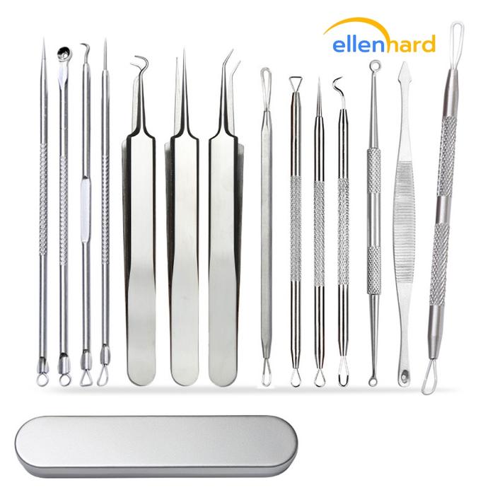 Alat Pengangkat Komedo & Jerawat 1 Set – Pinset Stainless Steel Ampuh, 14 Pcs