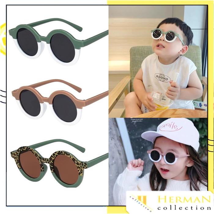 HC Kacamata Anak Perempuan Bulat Leopard Korea Fashion Lucu 6683 Kaca Mata Laki Laki Hitam Gradasi M