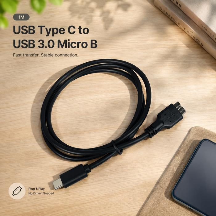 Mtos Jakarta - Kabel Data HDD 1M | Type C to USB 3.0 Micro B | Konektor Storage Eksternal