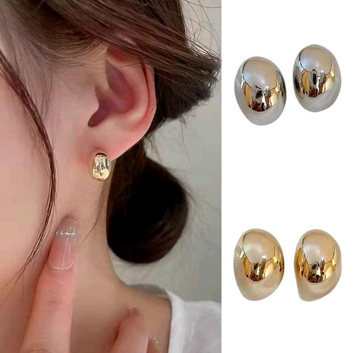Nixie Bean Stud Earrings Anting Tusuk Metalic Edgy Mangkok Hijab Friendly Fashion