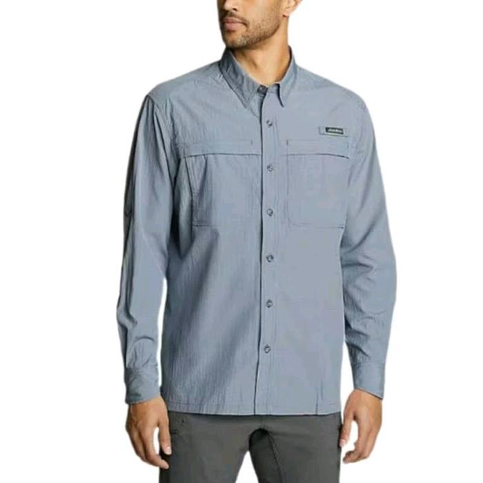 Kemeja Pria UPF Tangan Panjang Outdoor Eddie Bauer (TL)Abu Muda Casual