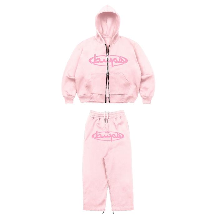 HIMSIDE Hoodie Boxy Diff Sweater Pink Double Zipper Jacket Resleting 280 Gramasi Tebal Lembut unisex
