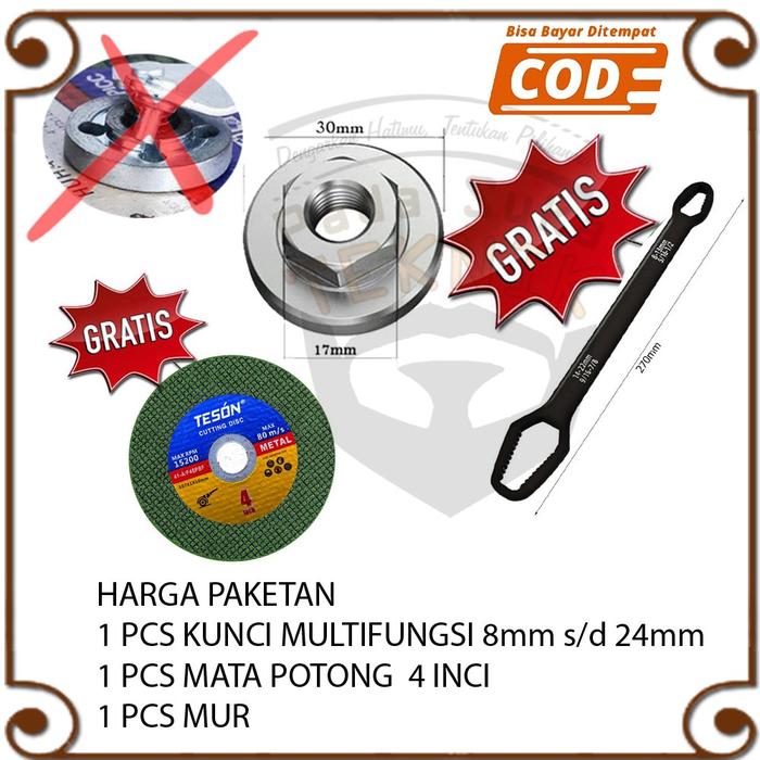 Kunci Pas Torx Dua Sisi Wrench Double Head + Nut Mur Kunci Drat + Mata Batu Asah Gurinda Potong