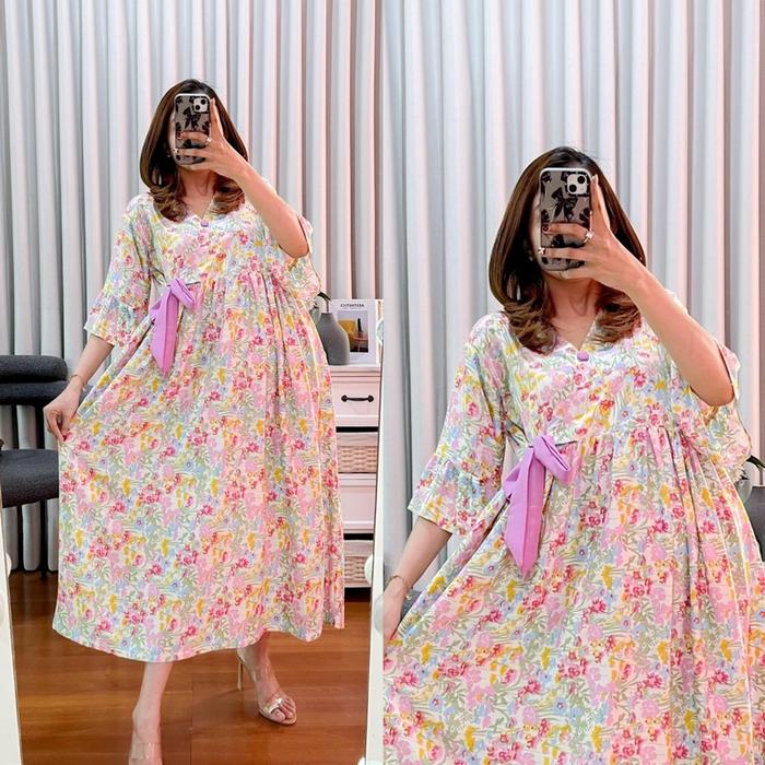 DRESS AYANA//DASTER CANTIK//DASTER KEKINIAN Casual Wanita Midi Baju Motif Rayon Katun Dewasa