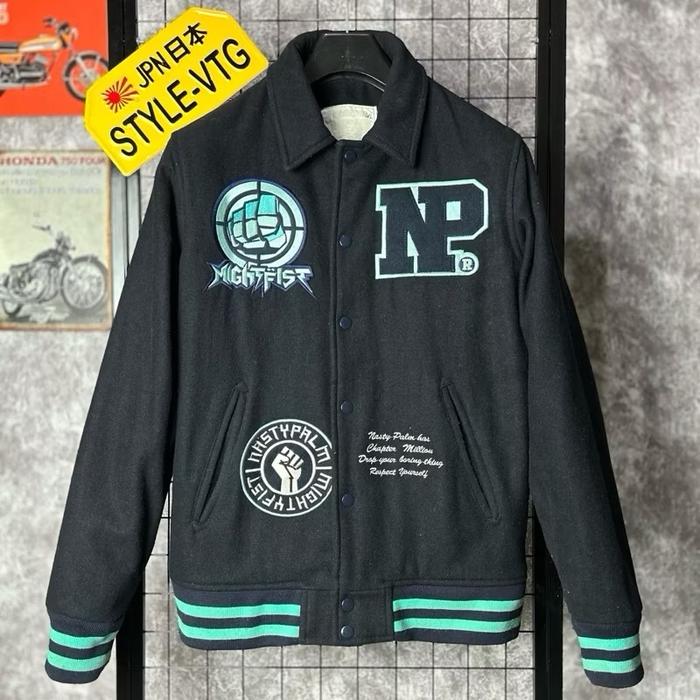 Jaket varsity letterman vintage pria wol bordir handuk chenille