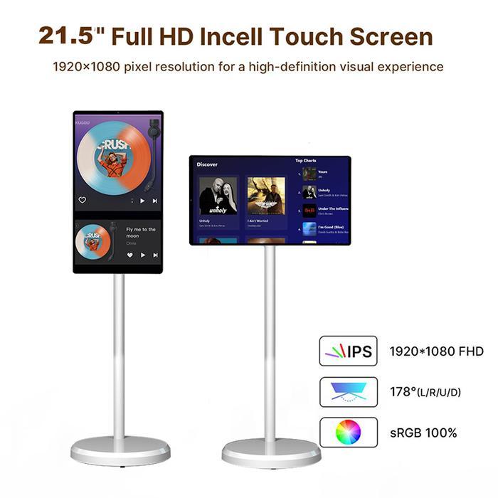21.5 Inch Mobile Portable Tv 27 Inch Lcd Android Tv 1080P Movable Smart Television For Classes White