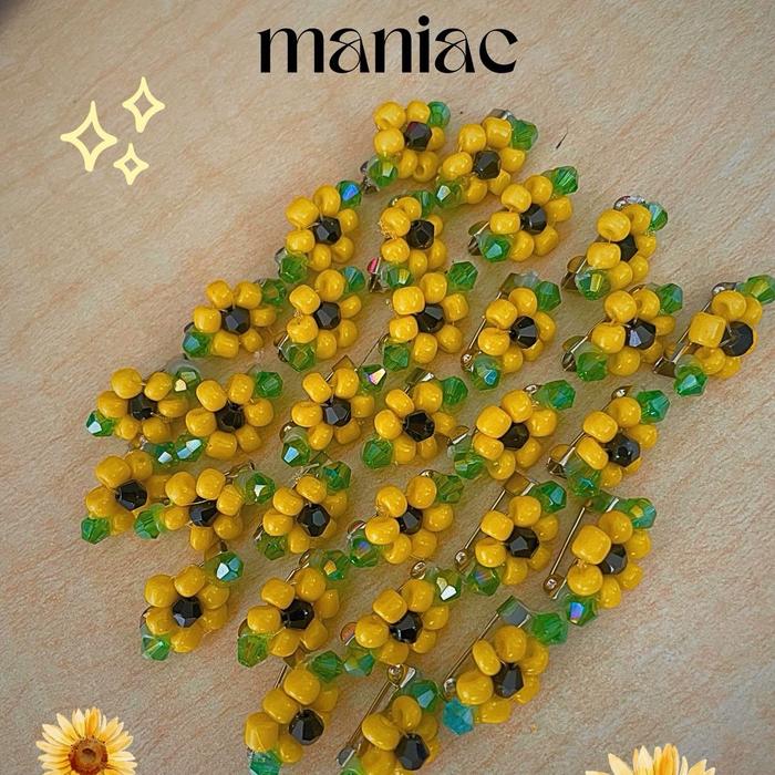 sunflower bead bros / pint bunga matahari / bros kecil / bros manik / bros lucu ( ISI 4 )