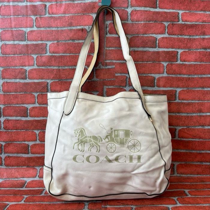 TAS TOTE COC KULIT ASLI WANITA SECOND BRANDED WHITE CREAM / TAS TOP HANDLE WANITA COC KULIT ASLI SEC