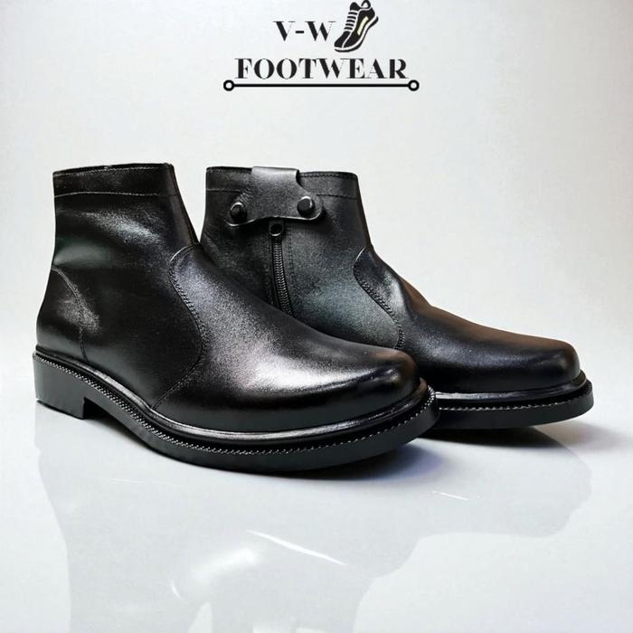 V-W FOOTWEAR Sepatu Pria Kulit Asli Sapi Model PDH Resleting TNI POLRI Security PNS IPDN Paskibra Ka
