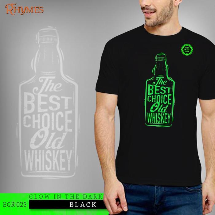 promo Kaos Pria Botol Whiskey Glow Dewasa Rhymes Hitam/ Navy (EGR 025) -