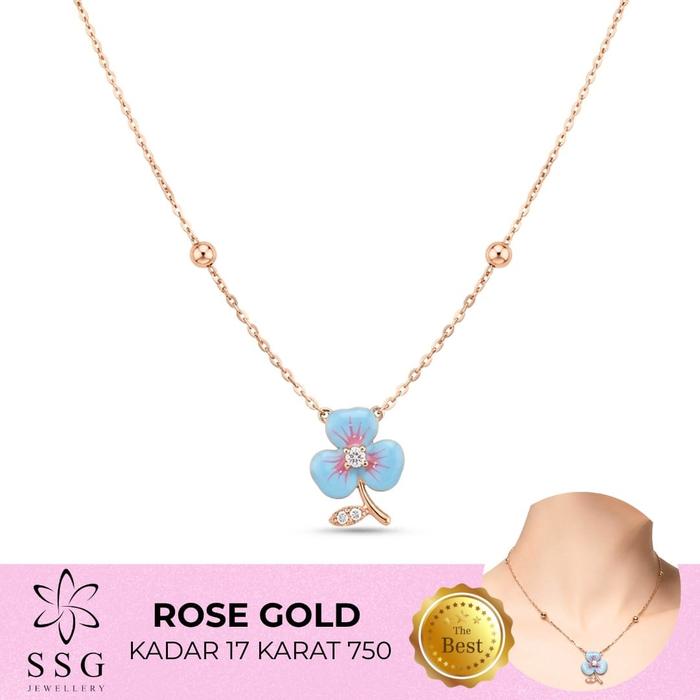 Kalung Emas Liontin Bunga Biru 17K - SSG JEWELLERY