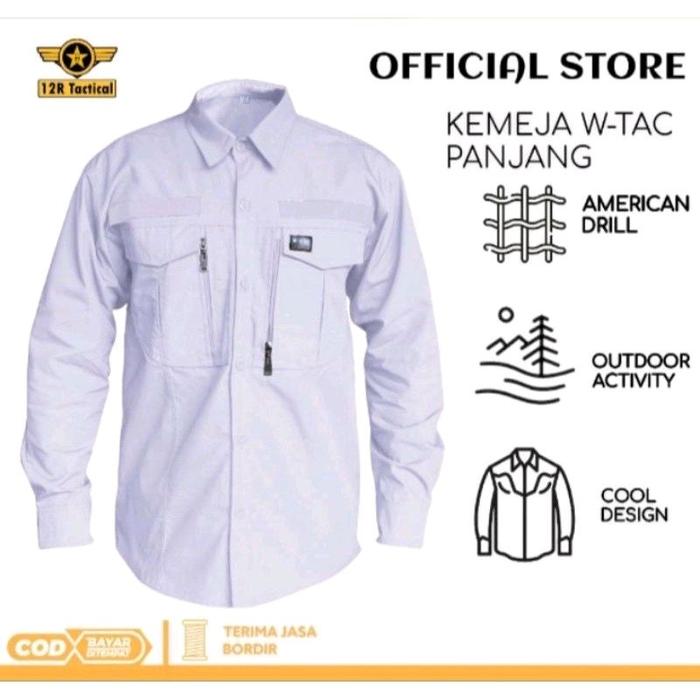 BIG SIZE KEMEJA W TAC LENGAN PANJANG PRIA BAHAN AMERICAN DRIL TERBARU CASUAL Nyaman Tebal Putih Hita