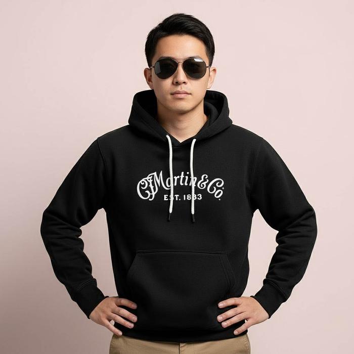 Hoodie Martin and Co Classic Guitar Premium Fleece Cloth Sweater Jacket Hood Black Hitam