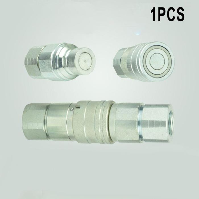 Portable Quick Connect Couplers 1PC Carbon Steel Coupler Coupling Set Flat Face Hydraulic Pass-throu