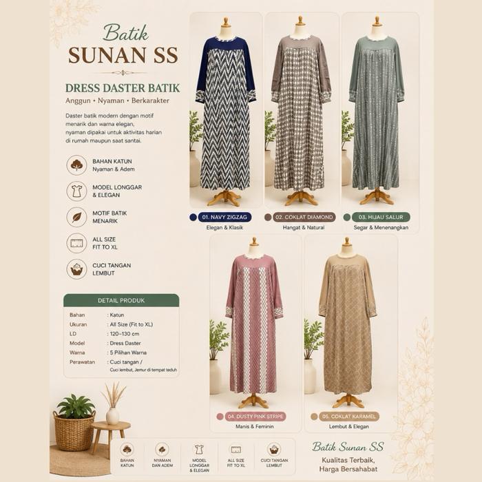 Batik Luza Dress Daster Dewasa Lengan Panjang Katun Rayon