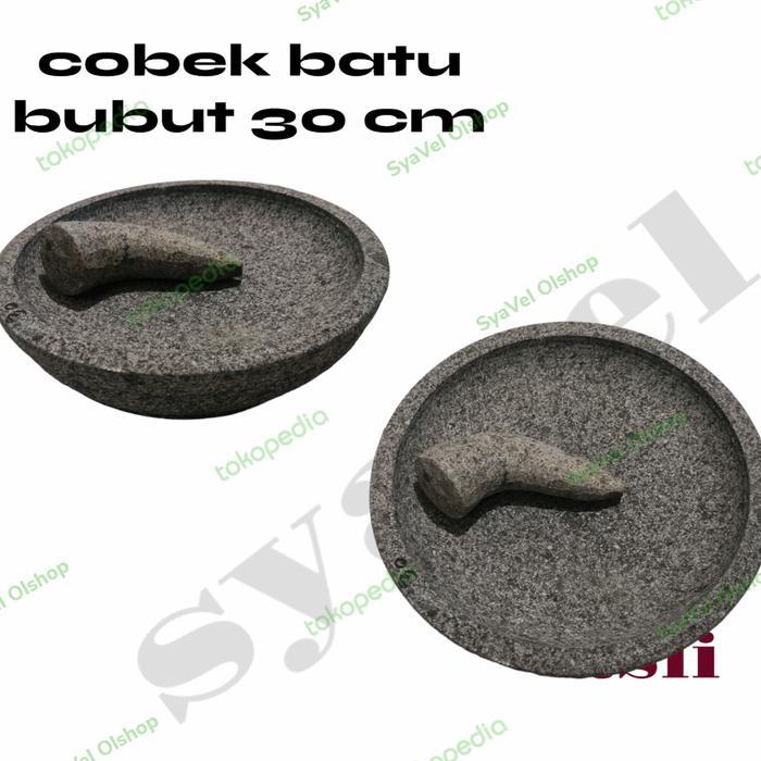 cobek batu bubut asli 30 cm cobek batu gunung plus ulekan