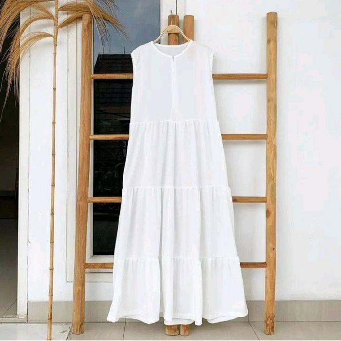Iner Gamis Susun rempel serut rayon Twill /Dress polos wanita tanpa lengan/Gaun Panjang Casual /Dres