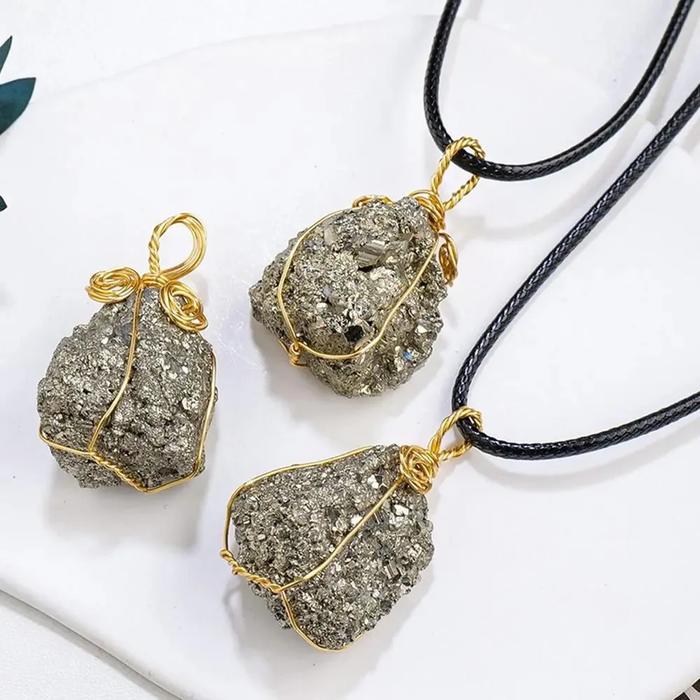 Necklace Raw Pyrite Stone Mineral Crystal Teaching Specimens Natural Crystal Stone Wire Wrapped Raw 