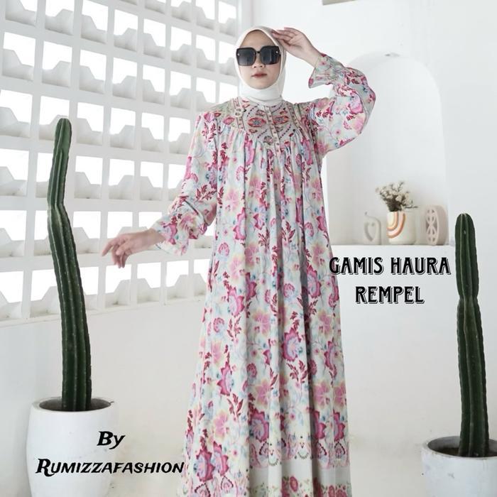 Gamis dress rempel dada bunga cantik