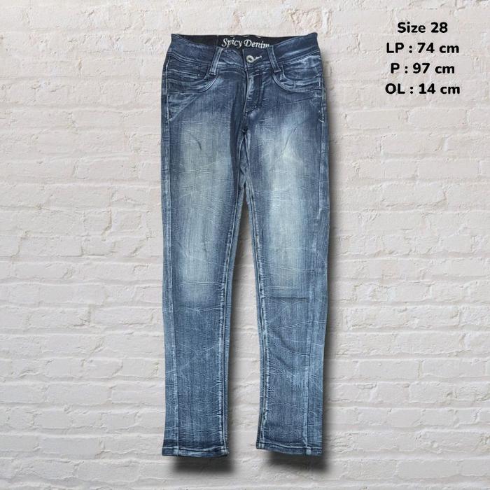 Size 28 Celana Panjang Longpants Jeans Spicy Denim Blue Washed Fading Skinny fit Original Second Pre