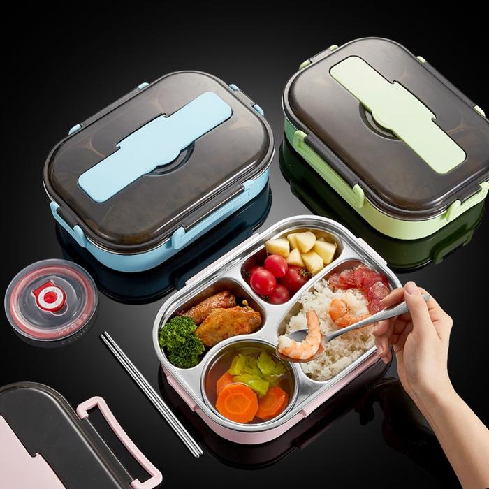 Lunch box kotak makan Set stainless 304 sekat 1500ml anti tumpah sendok garpu kotak bekal