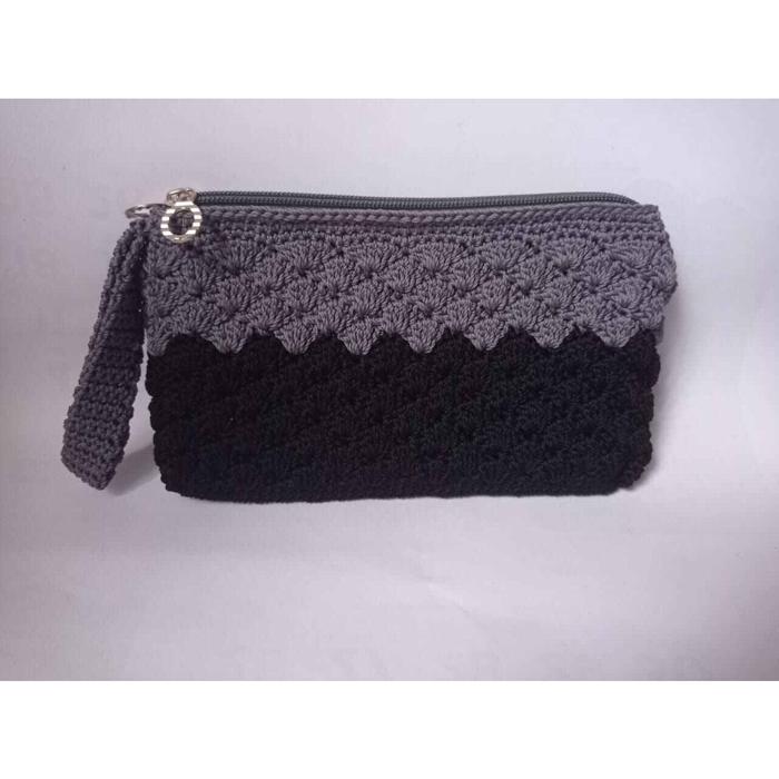 dompet HP rajut motif kerang 1 sleting 2 layer