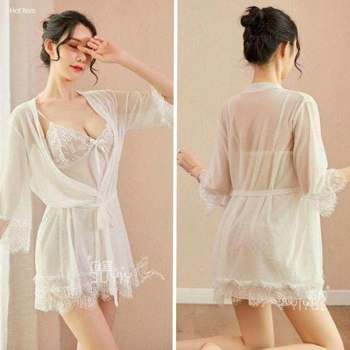Set Lingerie Kimono Night Pakaian Dalam Tidur Dress CD Malam Wanita Hitam Merah Putih Pink Original 