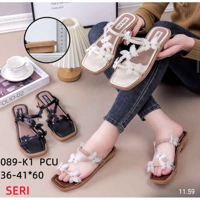Sandal Jelly Slop Wanita Import Motif Kupu-Kupu Balance Empuk 089
