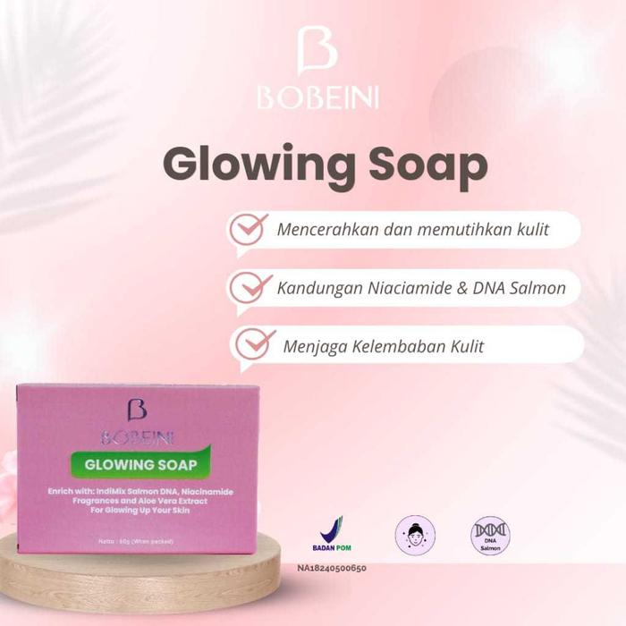 Bobeini Sabun Glowing Soap BPOM | Sabun Pemutih Wajah | Sabun Pemutih Badan | Sabun DNA Salmon 60 Gr