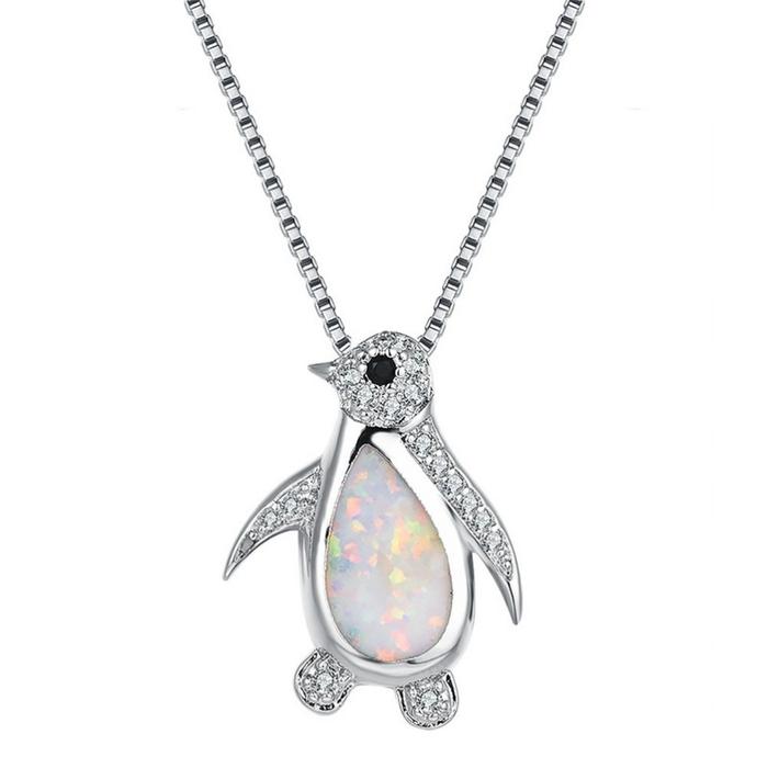 Simple Fashion Classic Fire Opal Penguin Pendant Necklace Bridal Wedding Niche Pendant Necklace Jewe