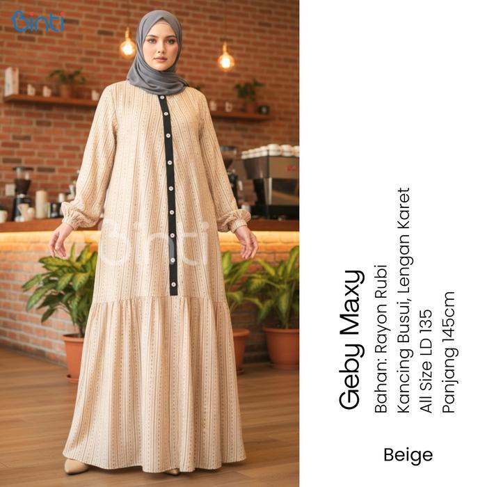 Geby Dress Jumbo LD 135 3XL Bahan Rayon Ruby By Binti Gamis Bigsize Motif Salur Baju Busui Cantik Ke