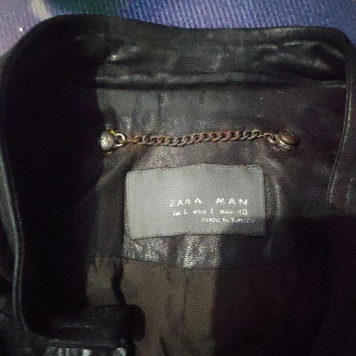 Jaket kulit merk Zara Man ukuran L bahan kulit sapi Nappa warna Vintage