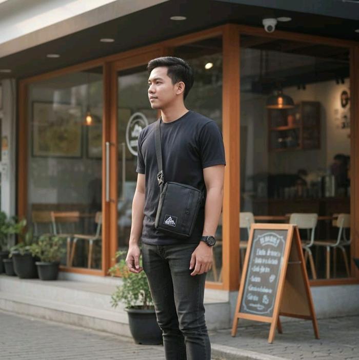 BEINS Tas Selempang Cowok Hitam Bimo Waterproof  Kulit/Tas slingbag Pria keren anti air Terbaru 2026