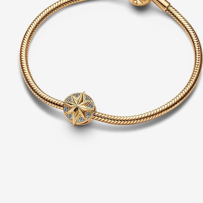 Miniso Marvel Inlaid Zircon Charm Beads 925 Silver Captain Marvel Badge Dangle Fit Original Bangle B