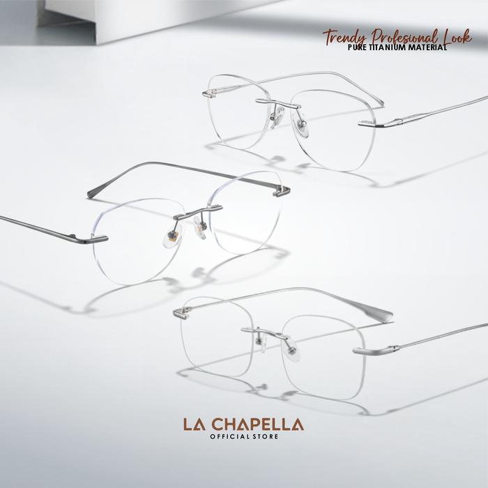 La Chapella Kacamata Minus Anti Radiasi Blueray Photocromic Frame Rimless Silhouette Titanium Metal 