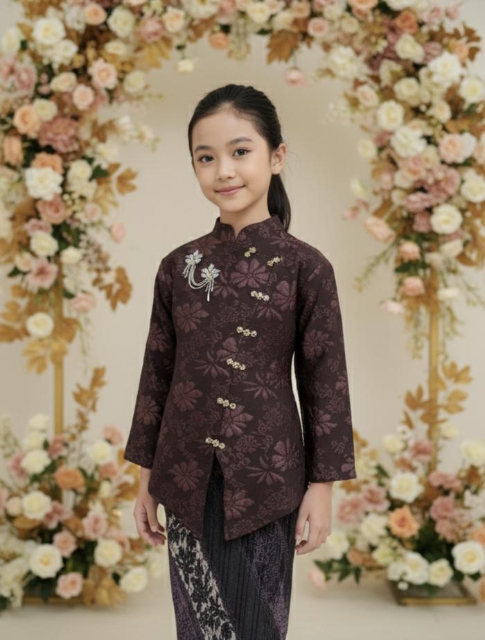 Kebaya Anak Janggan Kretek Jacquard Umur 4-12 Tahun lengan Panjang Payet & Bros Kebaya Wisuda Anak K