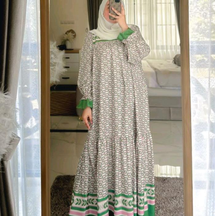 SLAVINA DRESS/ DRESS LENGAN BALON TANGAN RUFFLE/ DRESS KATUN RAYON MOTIF BUSUI JUMBO/ GAMIS JUMBO MO