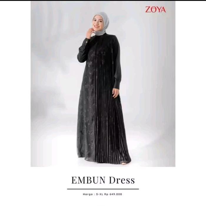 Embun Dress By Zoya - Gamis Wanita Muslimah Wudhu Friendly - Material Premium Sateen Embossed Chiffo