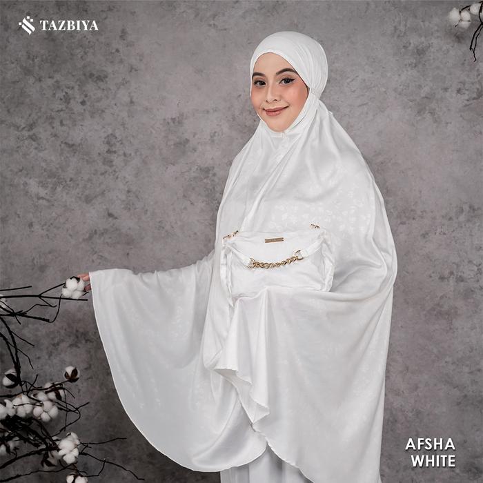 TAZBIYA - Mukena Silk Premium Emboss 2 in 1 Afsha Series | All Size fit to Jumbo | Mukena Silk Nikah