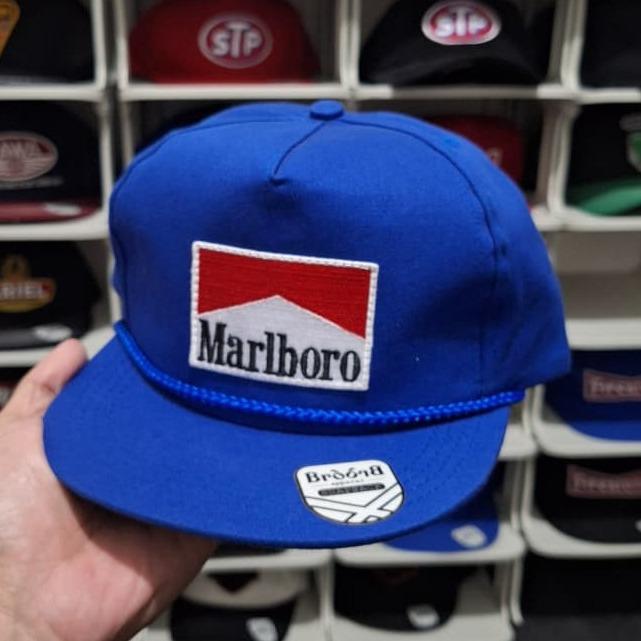 BroBro - Topi Vintage Desain MARLBORO Topi Snapback Hat Classic Visor Pendek 6cm Unisex Topi Dewasa 