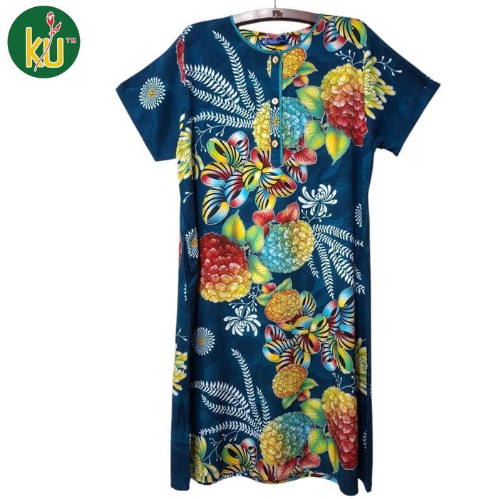 Kencana Ungu Daster 09 WR Padi Putih Label Biru KUB LD 124 Kantong Samping 1 Motif Bunga Kekinian Bu